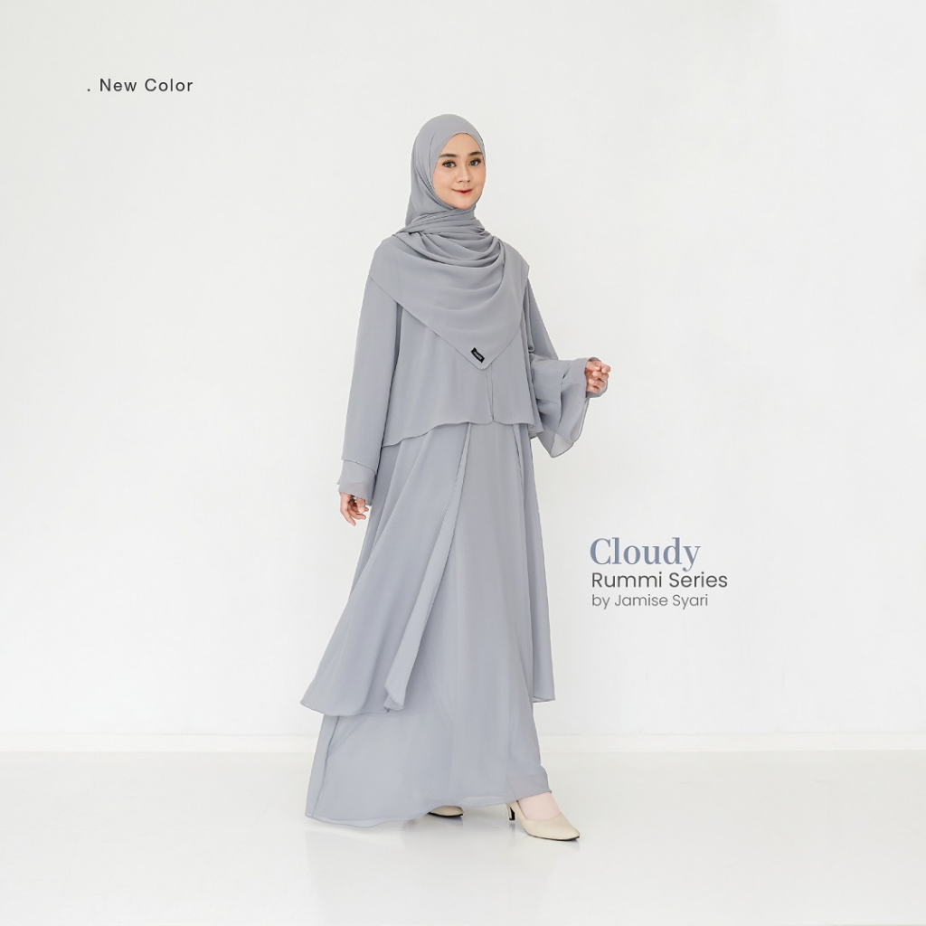 Jamise | Rummi Series New Color - Gamis Set Ceruty Layer-Cloudy