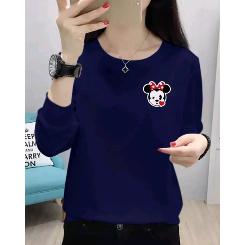 BAJU ATASAN TRENDY MINNIE MOS GIR TERBARU-KAOS WANITA LENGAN PANJANG KEKINIAN DAN TERLARIS