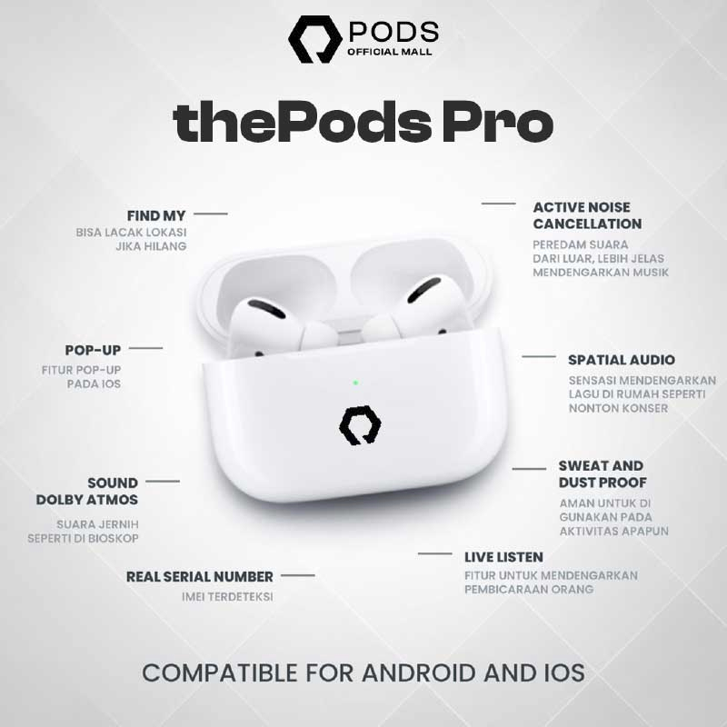 ThePods PRO 2024 - (IMEI &amp; Serial Number Detectable + Spatial Audio) - Final Upgrade Version 9D Hifi Stereo True Wireless Stereo Bluetooth Headset Earphone Mini Earbuds - Headphone ANC TWS Charging Case Earpods - By Pods Indonesiaaaaaaa