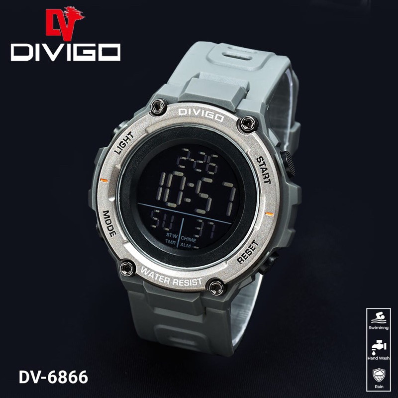 (Cod)Jam Tangan Pria Divigo/DV-6866 Digital Anti Air/Water Resist 3ATM Strap Rubber/Karet(Dikirim Jakarta)