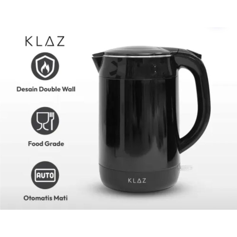 Teko Listrik Double Wall 1.7L/Kettle/Pemanas Air KLAZ New - Hitam