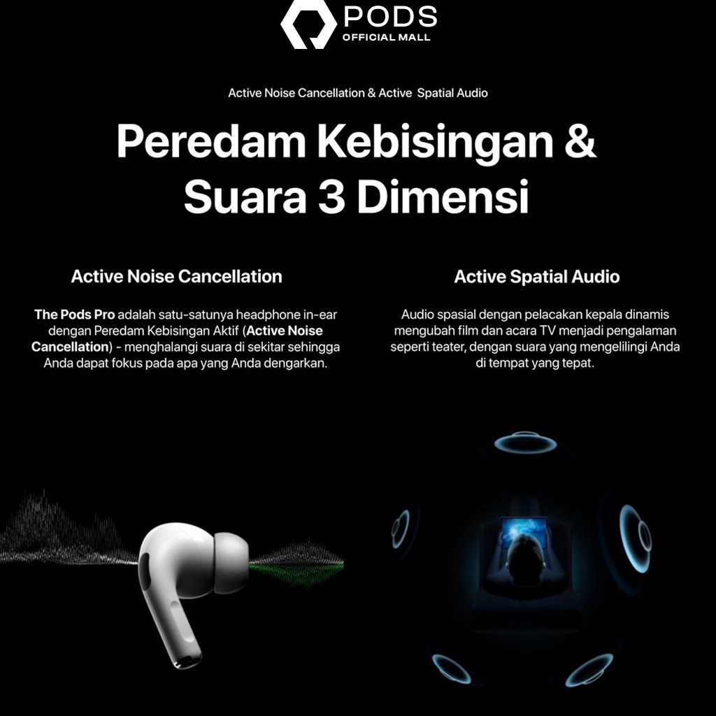 [BISA CICILAN] ThePods PRO 2nd Generation REAL ANC 100% - With H2 chip Wireless Charging Case - (IMEI &amp; Serial Number Detectable) - Final Upgrade Version 9D Hifi Stereo TWS Headset Earphone Headphone 9D Spatial Audio - By PodsIndonesia