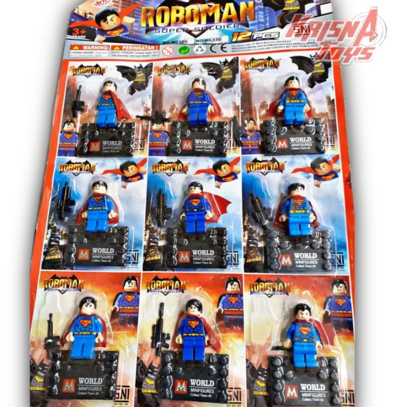 MAINAN BALOK SUSUN FIGURE SUPERHERO/BRICKS SUPERMAN isi 12pcs/Lembar