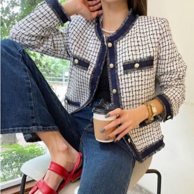 Outer Cardigan Tweed Blazer Kombinasi Denim 2323