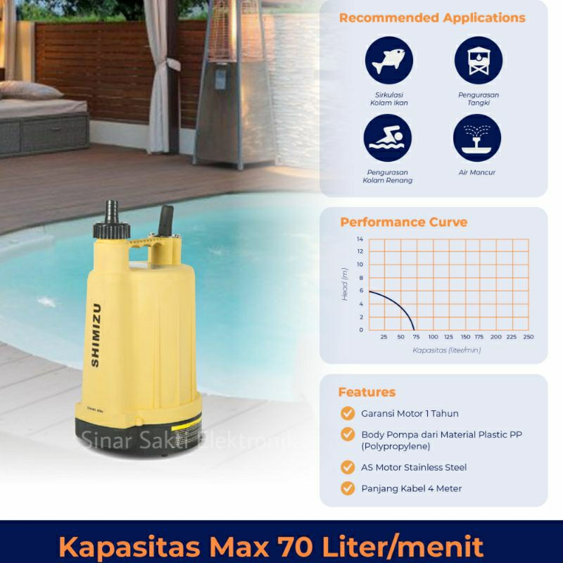 Pompa Celup Shimizu SPN 102 Bit Submersible Kolam Kuras Tandon Toren 100 Watt sinarsaktimalang sinar sakti malang