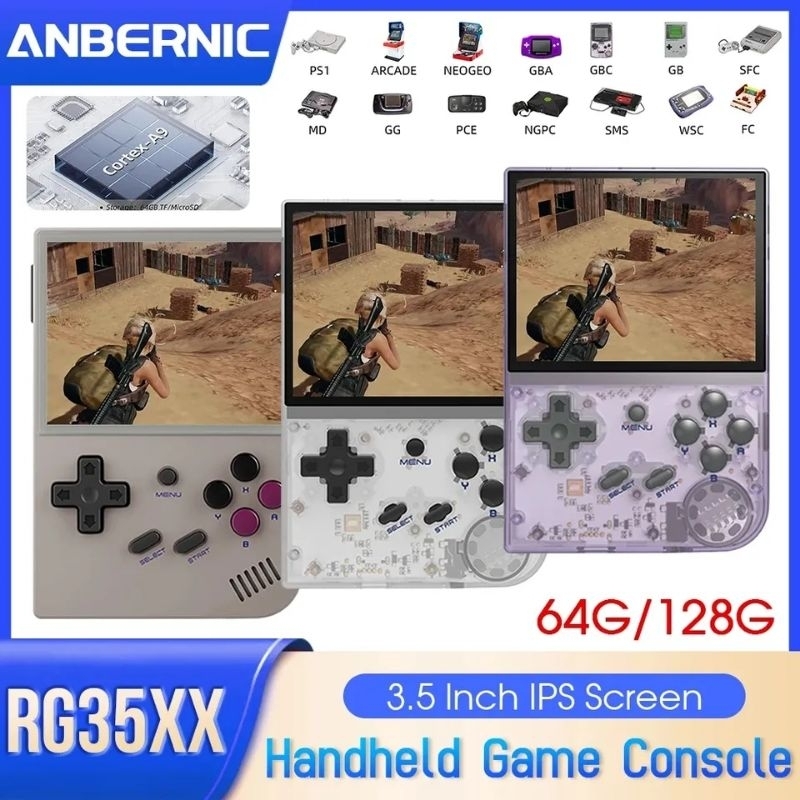 ANBERNIC RG35XX 64G+128G Mini Game Console Handheld Video Game Player 3.5 Inch IPS Screen Linux System for Adults Kid's Gift