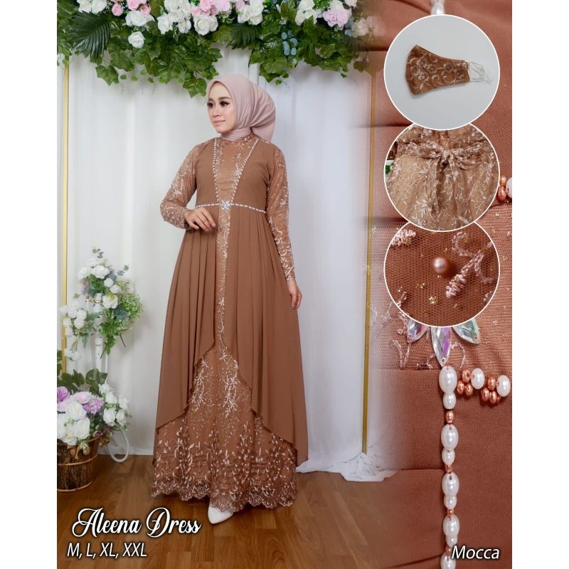 Gamis Aleena Dress Kombinasikan Payet Mutiara Terbaru/ Gamis Kondangan/ Gamis Seragaman Keluaran Besar/ Gamis Pesta/ Gamis Tile/ Gamis/ Gamis Seruty/ Gamis Mutiara