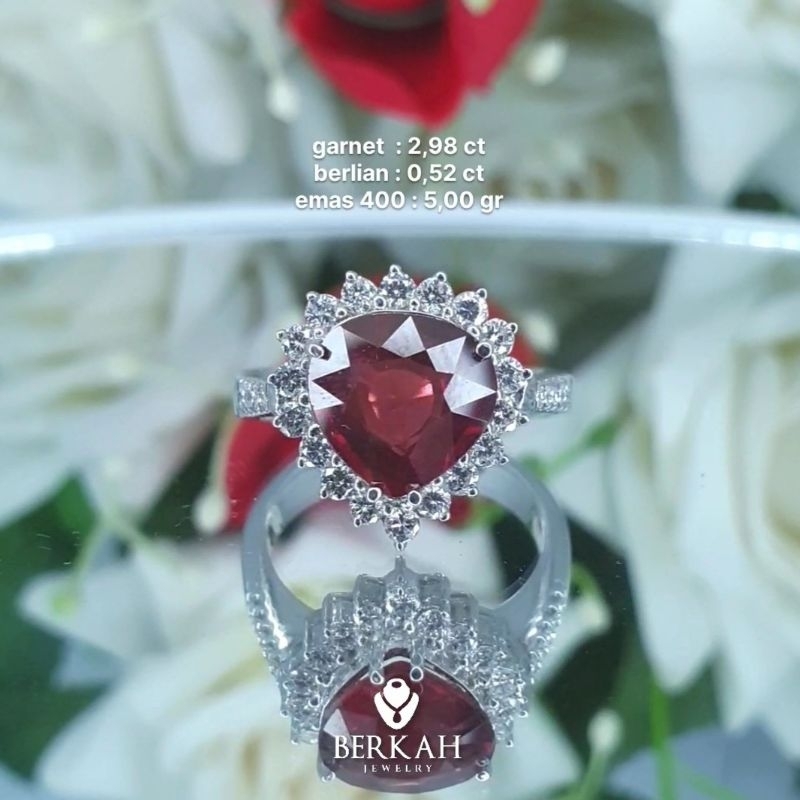 Cincin emas berlian asli natural diamond batu garnet