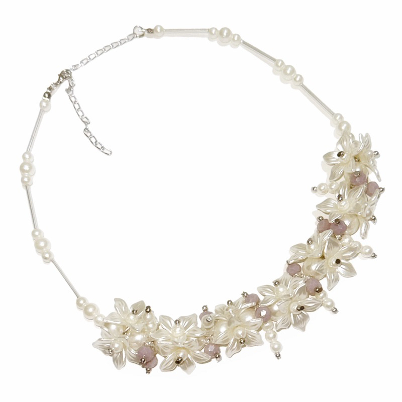 Ellery Flowery Crystal Pearl Necklace Kalung Panjang Hijab Bunga Kristal Mutiara