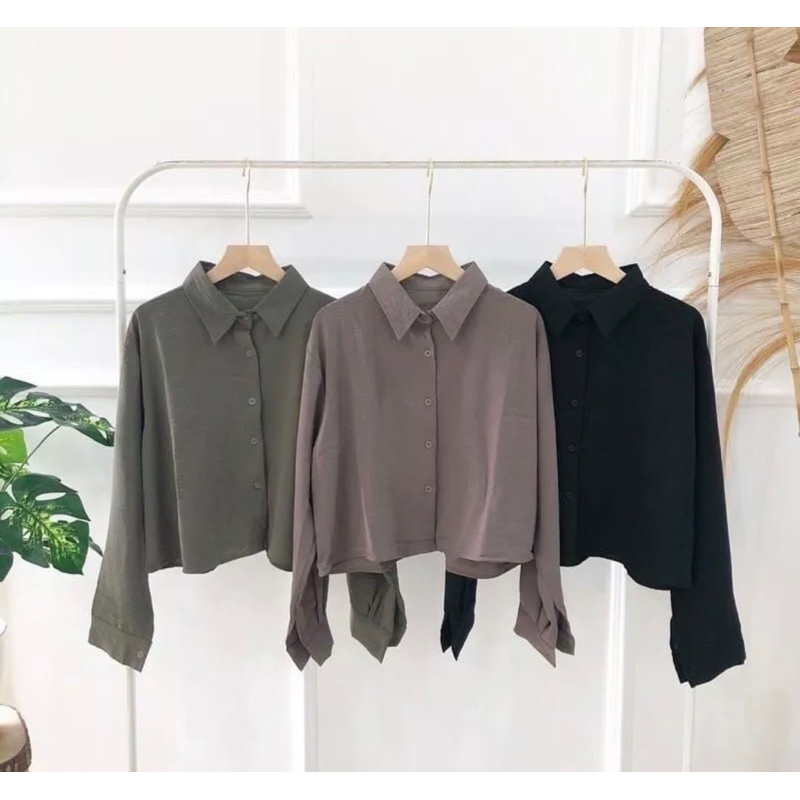 KEMEJA CROP CRINKLE AIRFLOW / KEMEJA CRINKLE CROP / KEMEJA WANITA