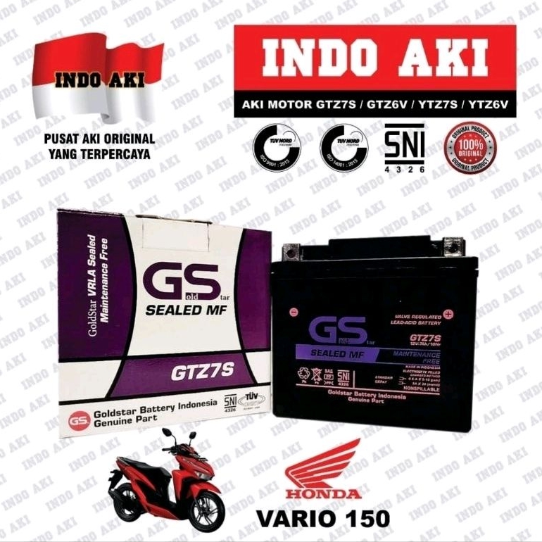 Aki Motor Honda Vario 150 GTZ7 GTZ7S GTZ 7S Gold Star Accu Kering MF (GTZ7S)
