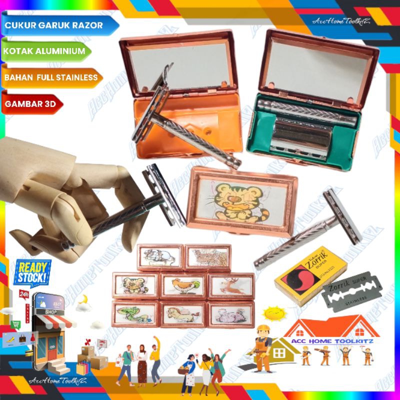 Cukur Garuk Jenggot Besi Garukan Safety Razor Jadul Alat cukuran Kumis Rambut Jengot Classic Kotak Gambar 3D Stainless