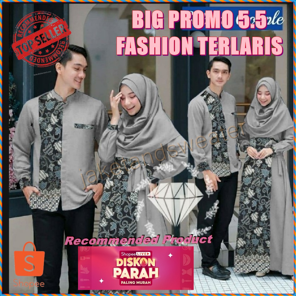 Baju Gamis Kapelan Keluarga Kemeja Dan Gamis Batik Kombinasi Polos Remaja Modis dan Simple Pasangan 