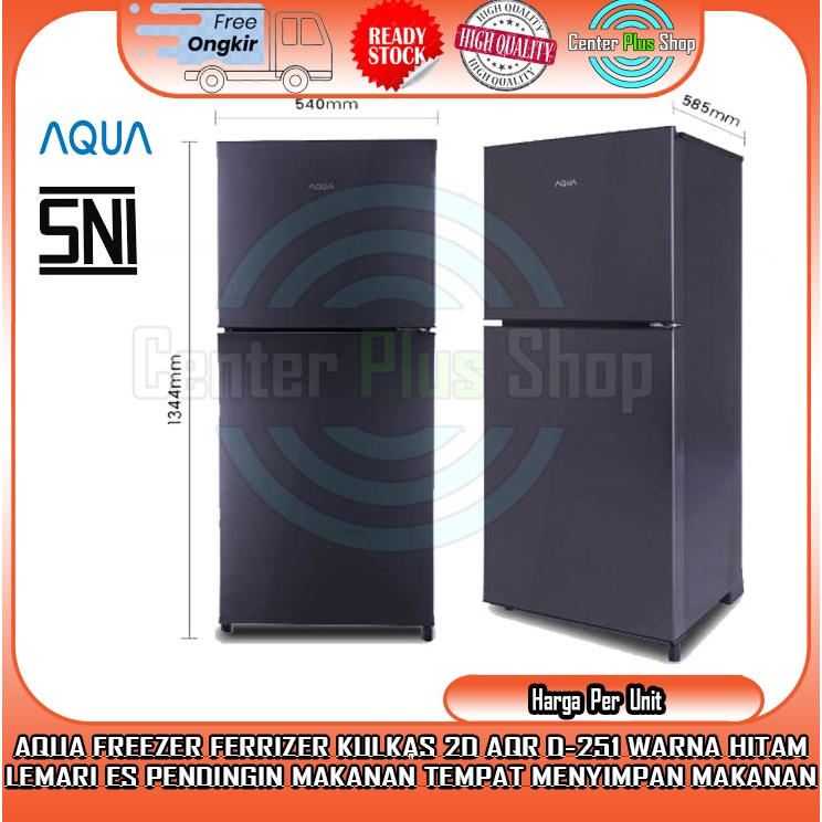 [Instan] AQUA  kulkas 2D AQR D251 dua pintu warna hitam tempat menyimpan makanan Kulkas 2 Pintu AQUA