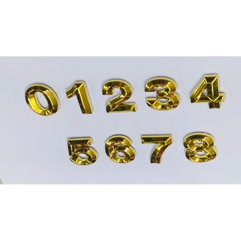 huruf dan angka plat sepeda motor latter timbul chrome kuning mas terbaru