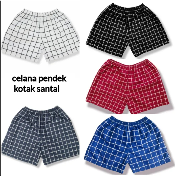 Celana Pendek Santai Rumah Motif Kotak Kotak Merah Abu Biru Hitam Putih - Everyday Wear Short Pants 
