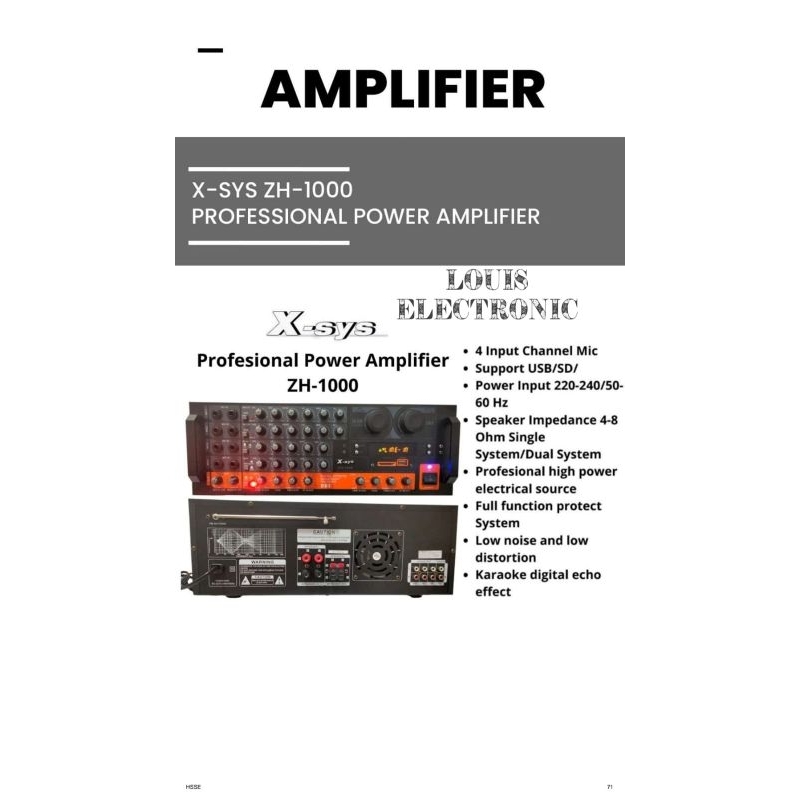 Amplifier Karaoke X-sys ZH-1000 ZH1000 XSYS ZH 1000 ORIGINAL