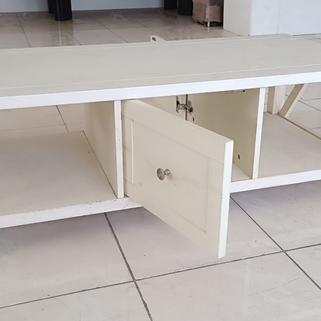 Meja Tamu Minimalis dengan Rak Laci putih / Coffee Table / Meja Rak TV