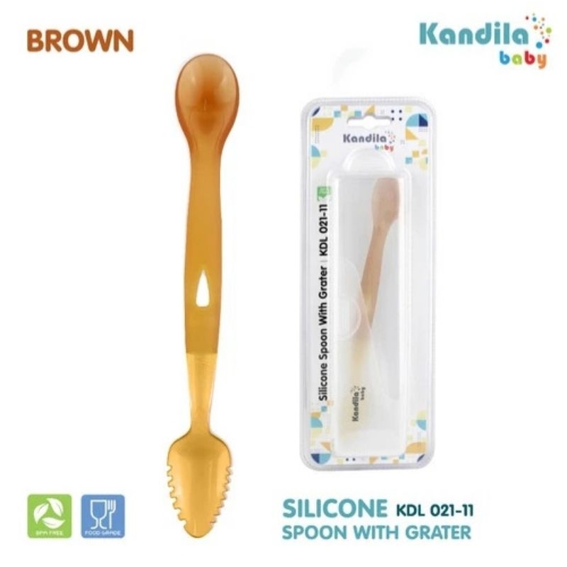 Kandila Baby Spoon Silicone With Grater KDL021-11 - Kandila Sendok Makan Mpasi Bayi Silikon - Sendok Bergerigi  Menghaluskan Makanan Anak Bayi