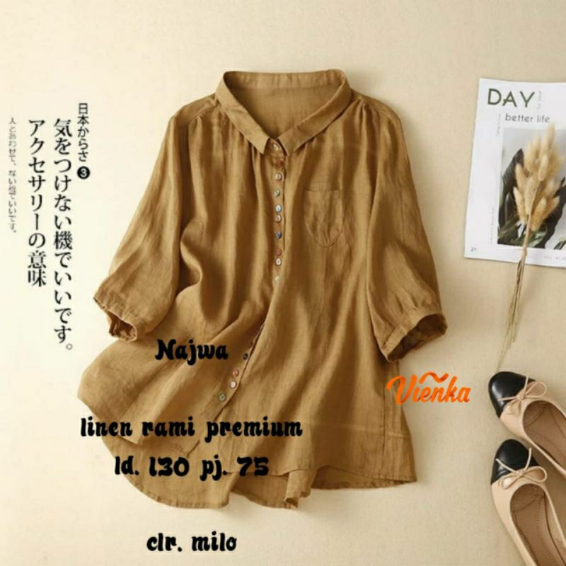Najwa blouse katun linen jumbo LD 130 XXXL