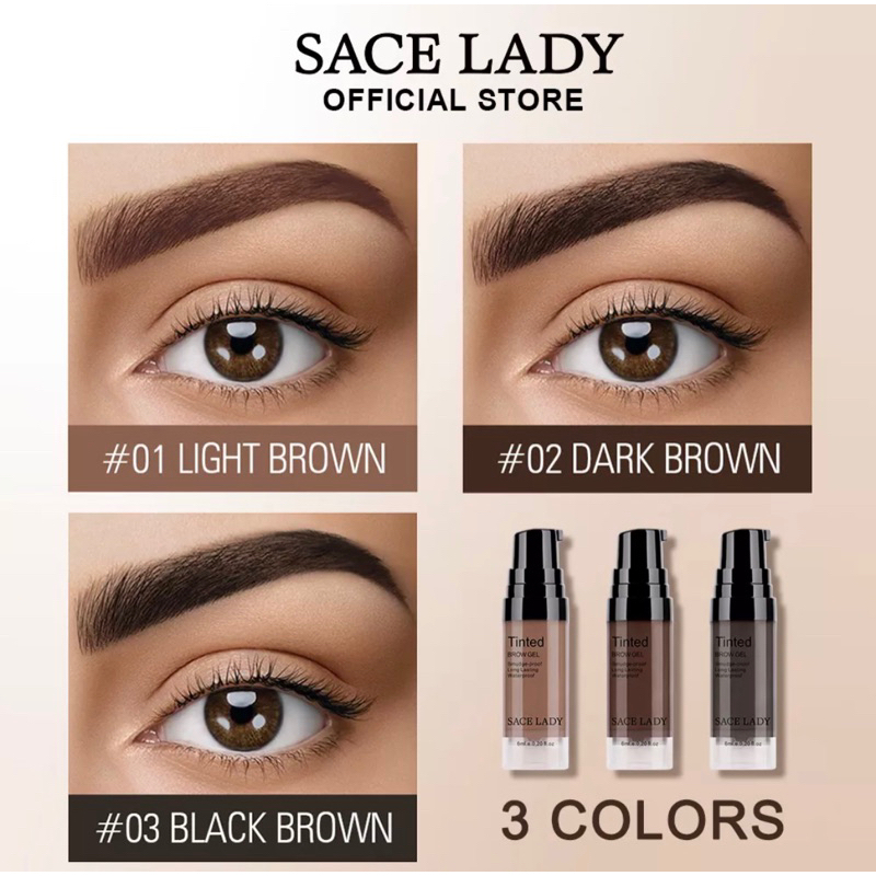 【Official Outlet】SACE LADY - Tinted Brow Cream Gel 6 ml Eyebrow Pomade Stamp Waterproof Longlasting Smudge-proof Eye Makeup Pensil Cetakan Tato Alis kosmetik Mata Viral BPOM