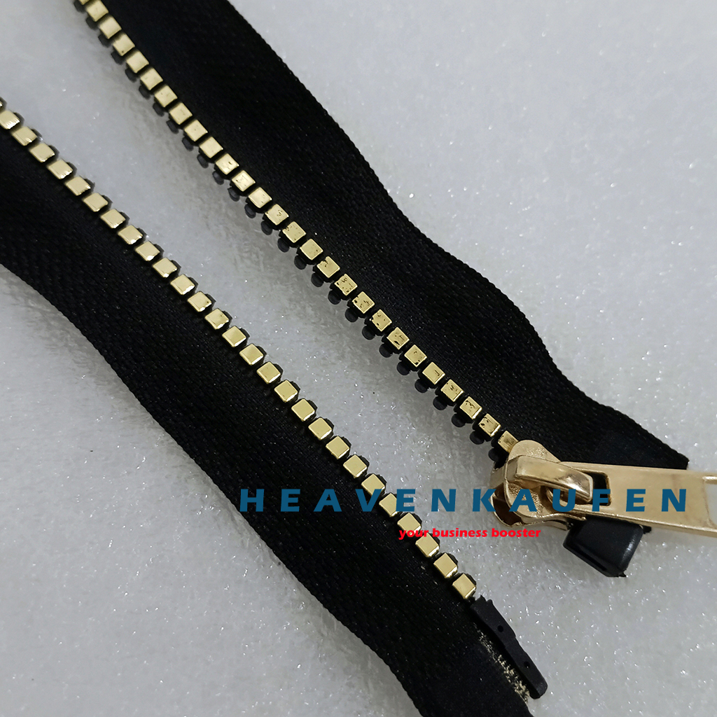 Resleting Zipper 100 cm Atau 1 Meter Hitam - Gold Vislon Variasi Kode DG Model Set Open-End Untuk Gamias Abaya Busana Dll