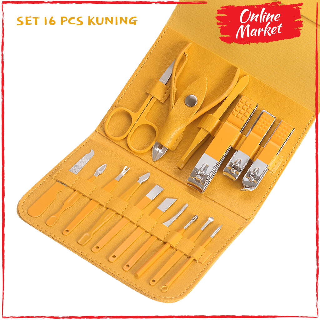 Gunting Kuku dengan Pouch Kulit Set 4-16 Stainless Anti Karat Set Manicure Pedicure - FREE DOMPET