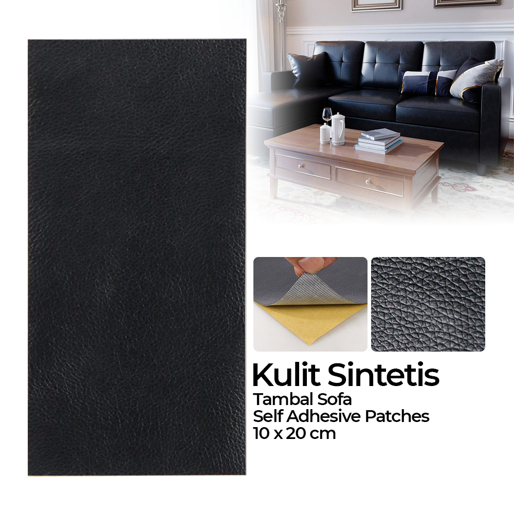 Kulit Sintetis Tambal Sofa Self Adhesive PU Leather Patches Sticker 10x20cm - RX276 - Black