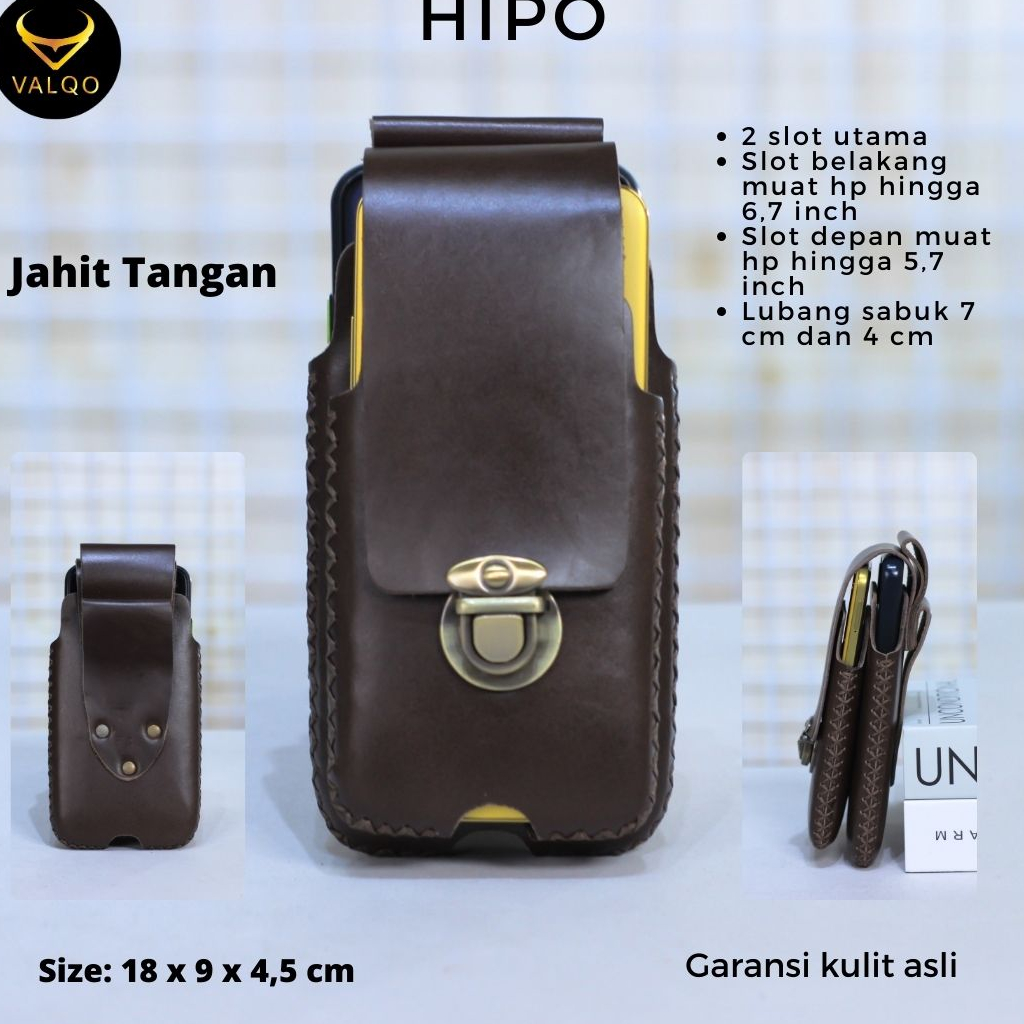 [VALQO] HIPO Sarung HP Kulit Sapi Dompet hp Tempat hp 2 Dua Slot HP SarungHP TempatHP DompetHP