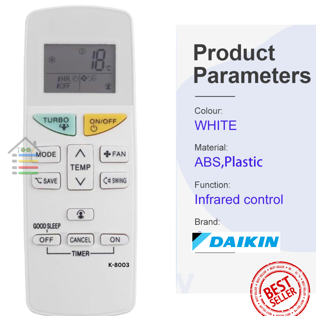 REMOTE AC DAIKIN MULTIFUNGSI 0.5 - 2 PK LANGSUNG PAKAI TANPA SETTING 8003