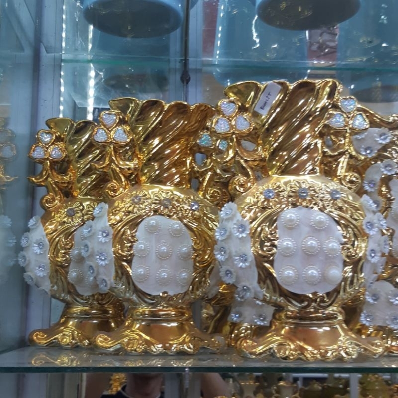 3 Pajangan Guci Import Warna Gold Motif Mutiara Pajangan Lemari Kaca Hiasan Lemari Sudut Vas Bunga K