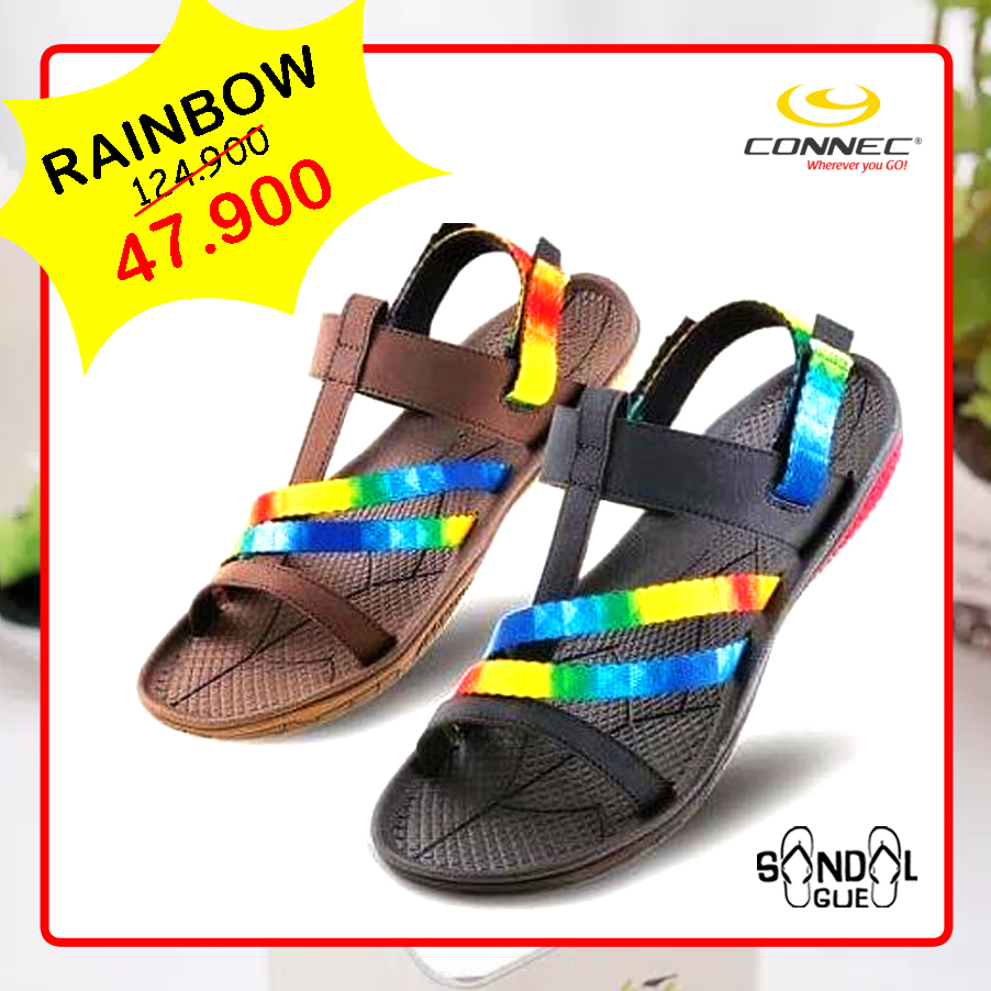 PROMO SANDAL WANITA KEKINIAN CONNEC RAINBOW 100% BARU