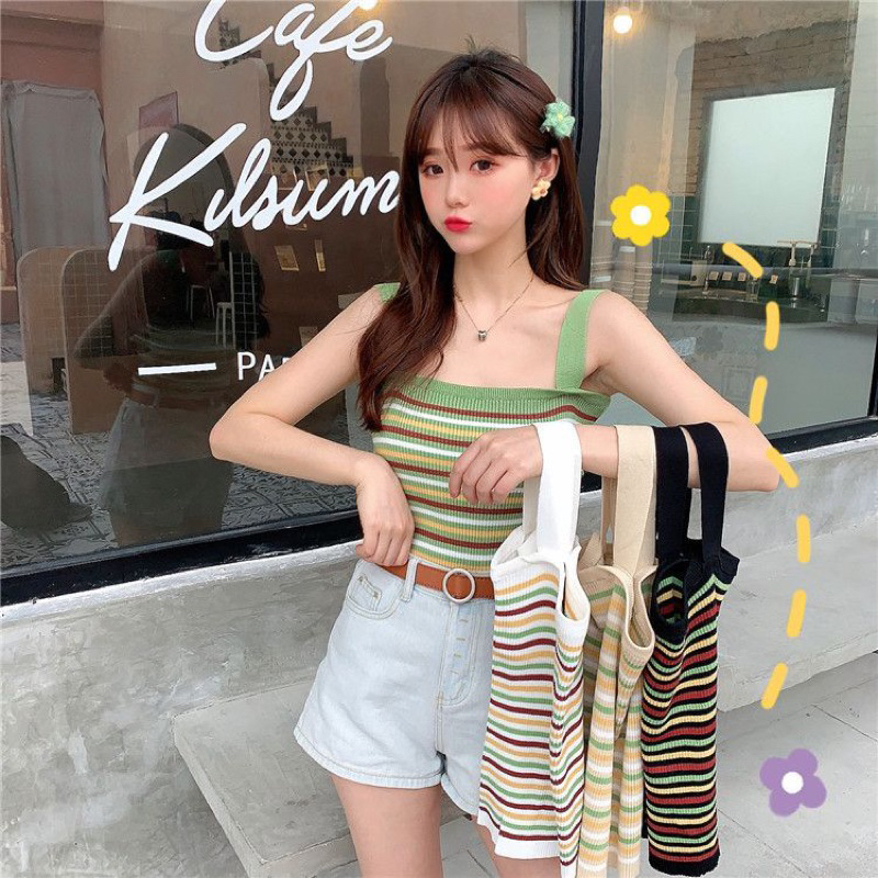 TANKTOP RAJUT PREMIUM GARIS IMPORT 100% MURAH KOREAN STYLE (T118)