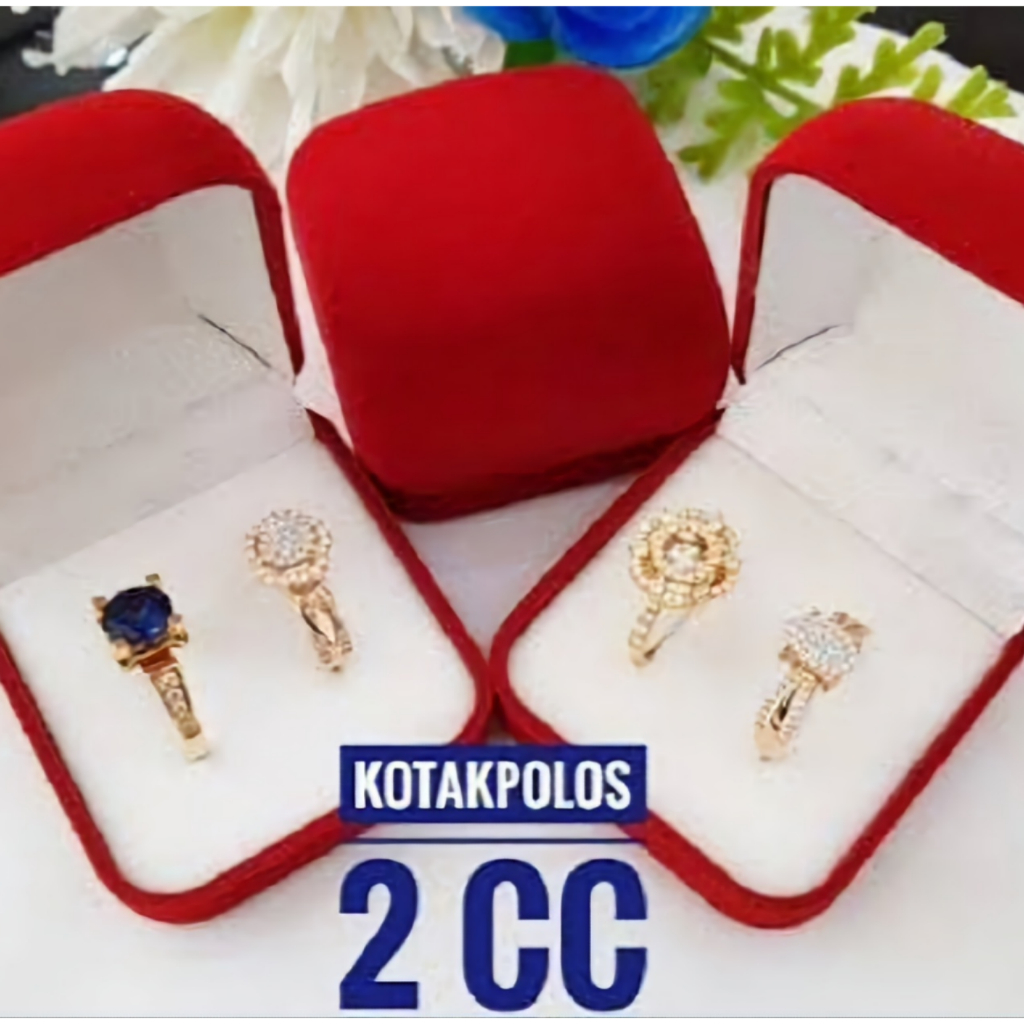 Kotak cincin bludru lamaran wedding 2 cincin/ tempat cincin nikahan engagement SEGI4 POLOS warna mer