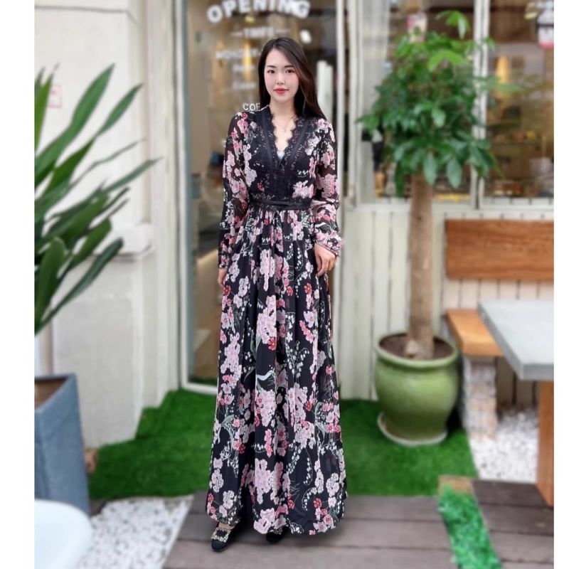 MDLV ~ 98840# Agnesca Floral Maxi Dress Premium