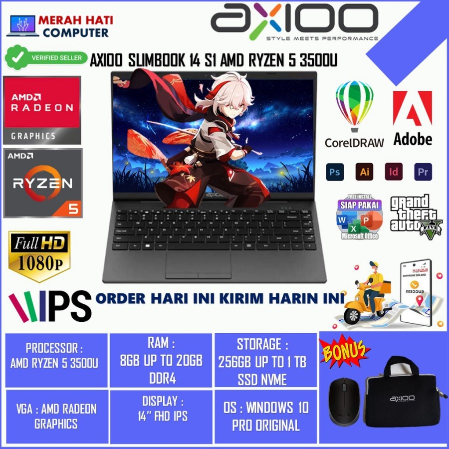 Laptop Axioo Slimbook 14 S1 R5 3500U 16GB 256GB FHD IPS WIN10 PRO ORIGINAL TERLARIS