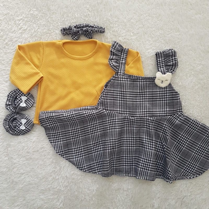 Baju Bayi Gingham Knit Overall set