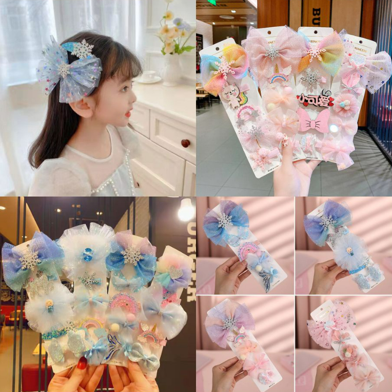 5Pcs/6Pcs Jepit Rambut Glitter Pita Anak Perempuan / Jepit Rambut Princess Anak Perempuan 5in1 CBKS LC