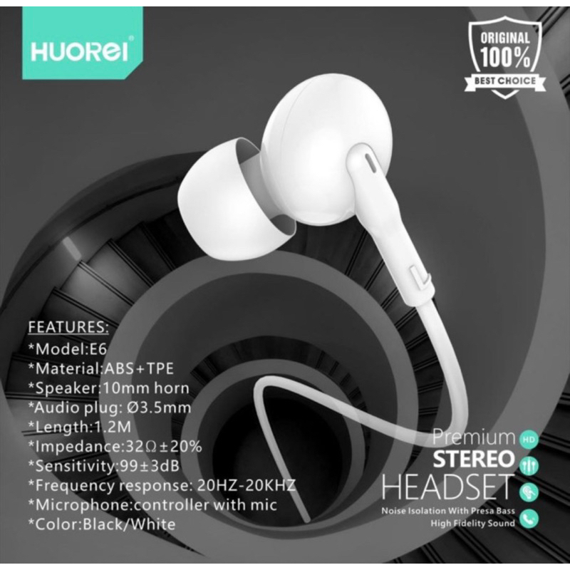 HUOREI Stereo Earphone E6 With MIC - Headset Stereo E6 -