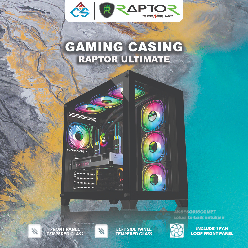 Casing Gaming Raptor ULTIMATE BLACK 4FAN ARGB - Casing Gaming ARGB