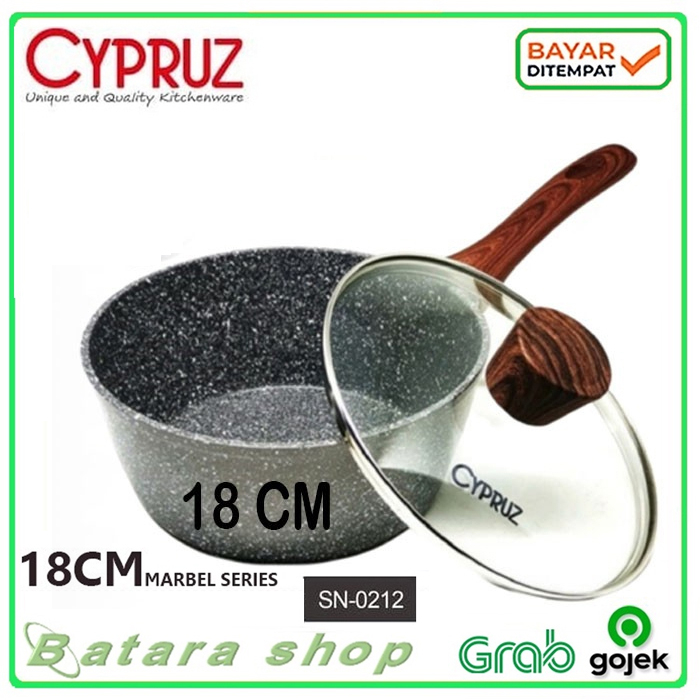 Cypruz SN-0212 Marble Sauce Pan Induksi 18 cm Panci Anti Lengket-18CM,PLUS TUTUP KACA 18CM