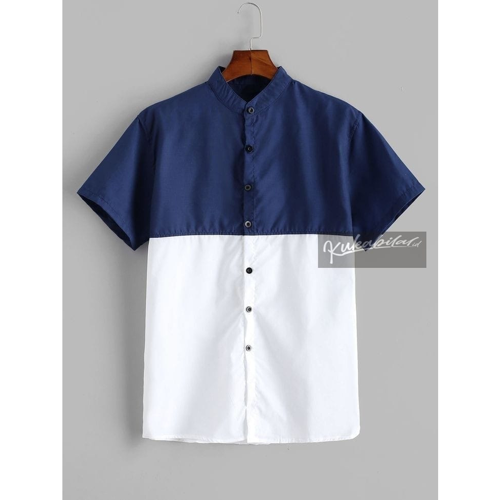 KUKABILAL  Kemeja Polos Casual Lengan Pendek Kasual Pria two tone