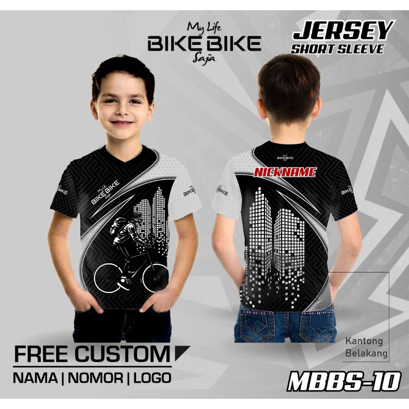 Jersey gowes anak kaos sepeda kantong belakang lengan pendek