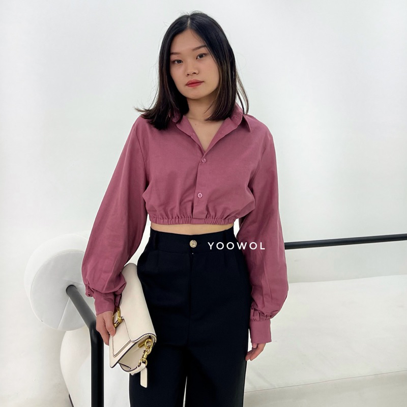 Thea Top/Kemeja Crop Linen Lengan Panjang