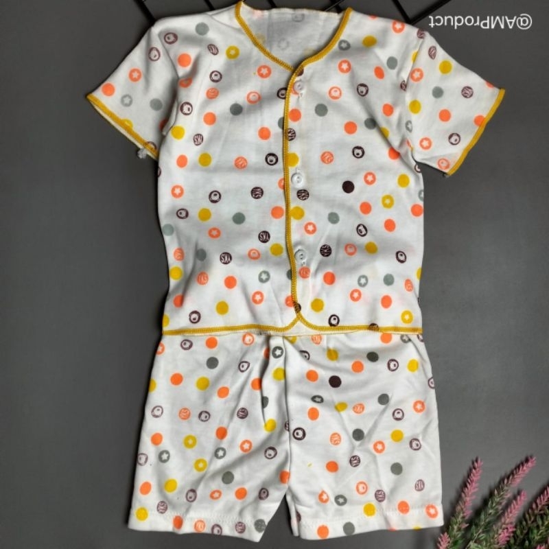 stelan pendek baju celana bayi polkadot newborn