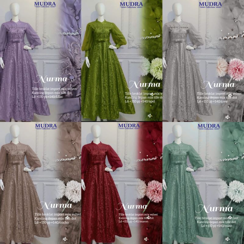 Gamis Wanita Nurma Dress Tille Brokat Import Mix Velvet By Mudra Hijab