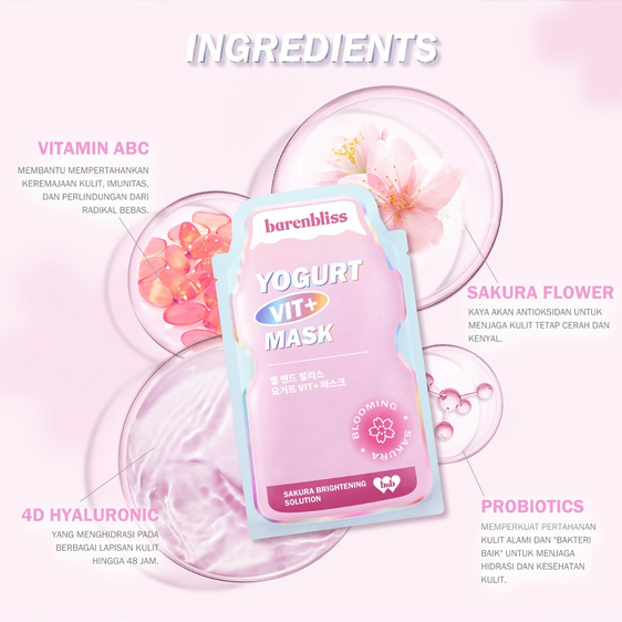 BNB barenbliss Yogurt Vit+ Mask / Calming Sheet Mask Korea / Masker Wajah