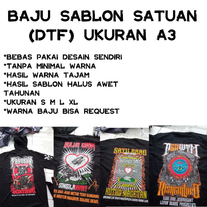 SABLON KAOS SATUAN DTF UKURAN A3