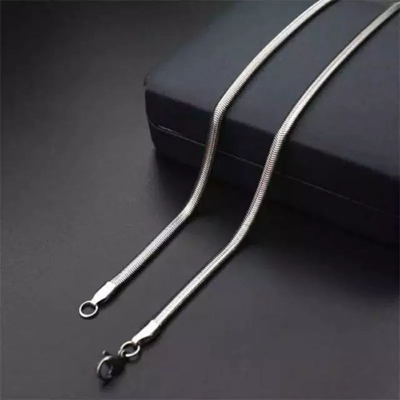 Kalung Model Gepeng Stainless Steel 313 Warna Silver dan Emas Murah