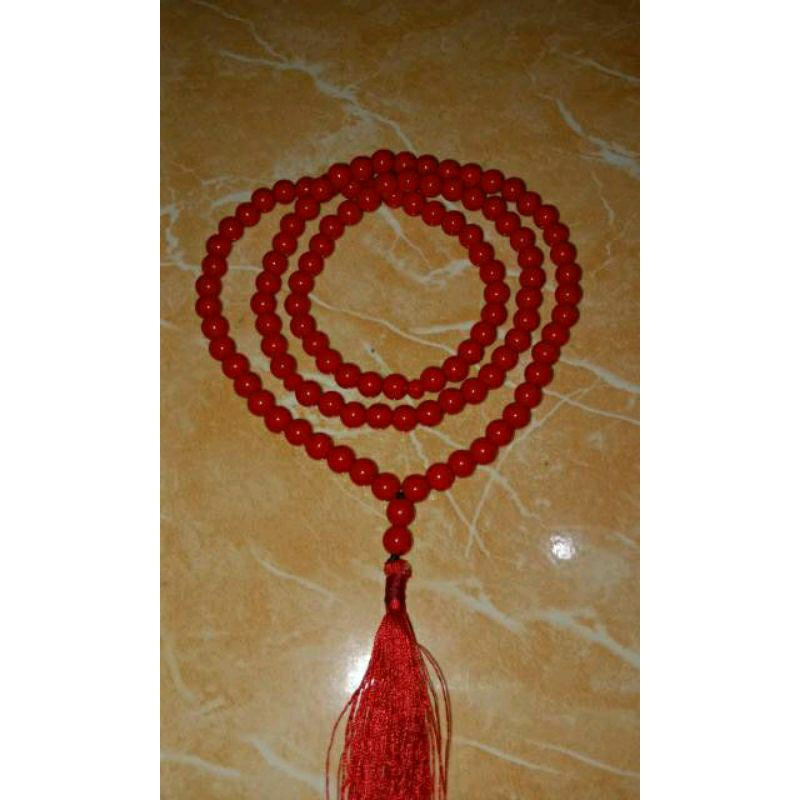 tasbih batu red coral 108 butir 8mm 10mm 12mm 14mm